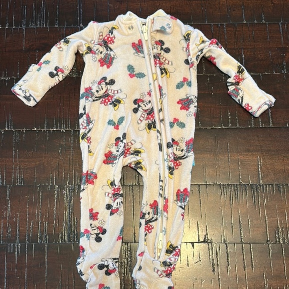 Posh Peanut Mickey Mouse‎ Disney Cream and Red Floral Footies One Piece